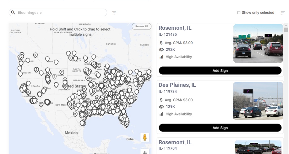 Billboard advertising in Bloomingdale Il, Illinois - Choose your favorite location