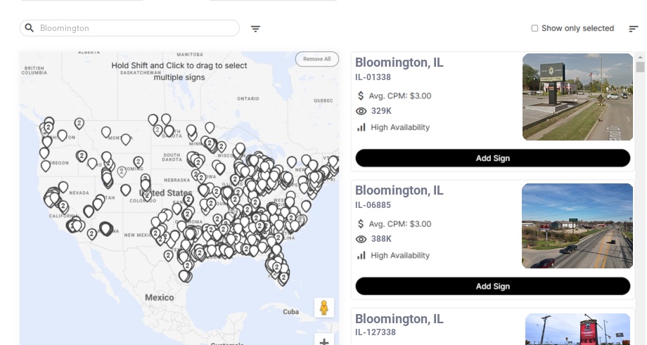 Billboard advertising in Bloomington Il, Illinois - Choose your favorite location
