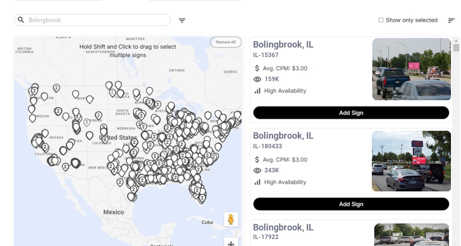 Billboard advertising in Bolingbrook Il, Illinois - Choose your favorite location