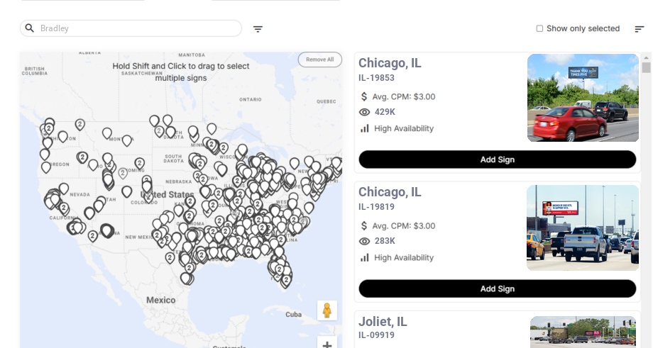 Billboard advertising in Bradley Il, Illinois - Choose your favorite location