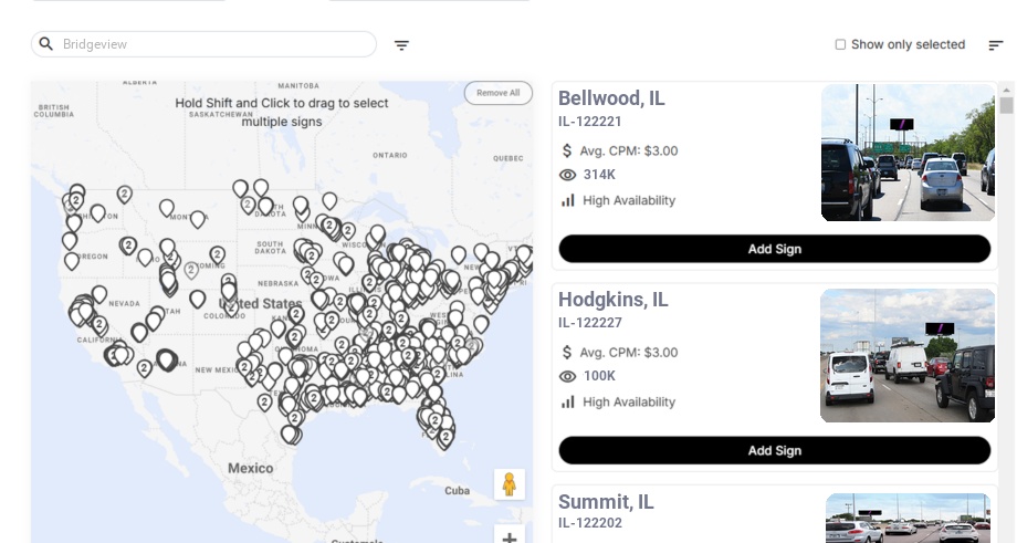 Billboard advertising in Bridgeview Il, Illinois - Choose your favorite location