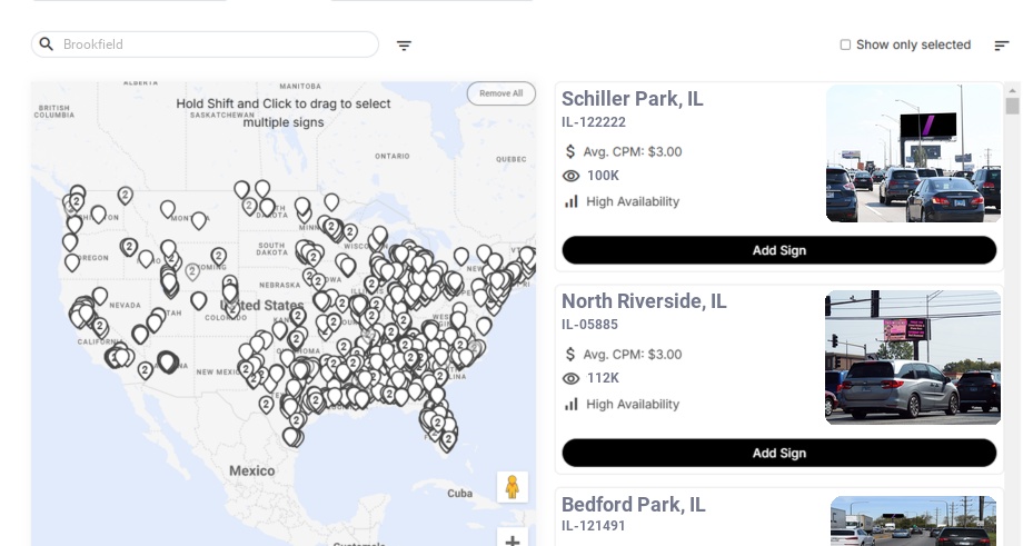Billboard advertising in Brookfield Il, Illinois - Choose your favorite location
