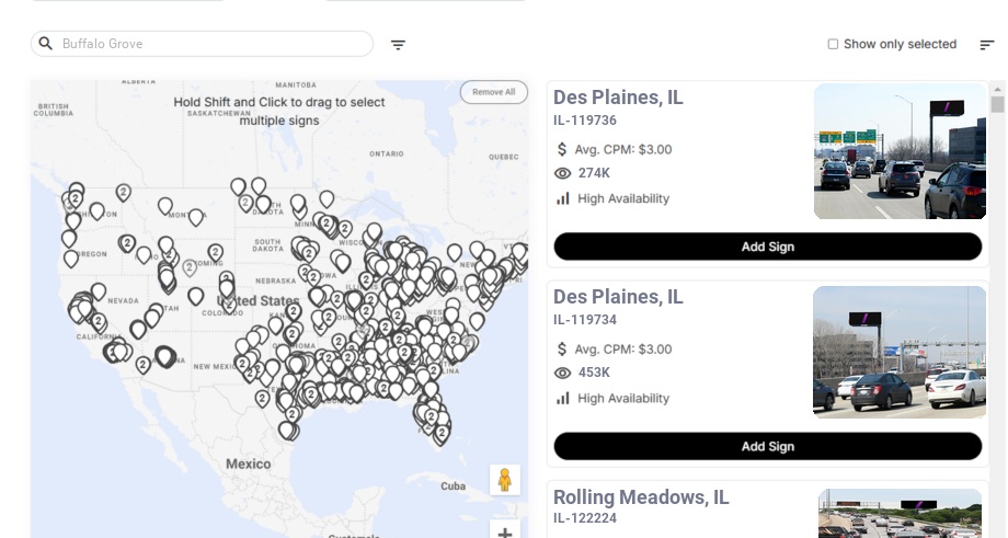 Billboard advertising in Buffalo Grove Il, Illinois - Choose your favorite location