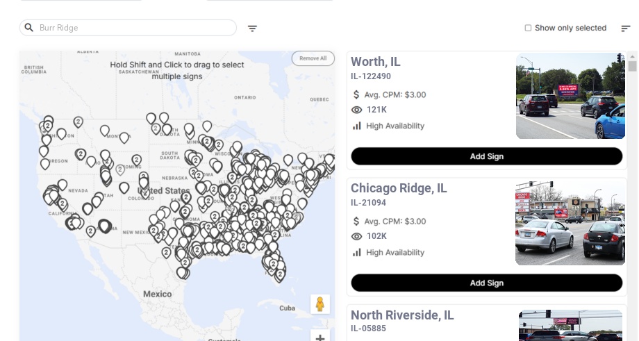 Billboard advertising in Burr Ridge Il, Illinois - Choose your favorite location