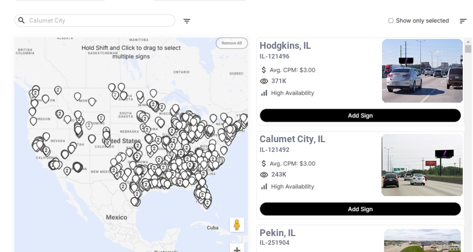 Billboard advertising in Calumet City Il, Illinois - Choose your favorite location