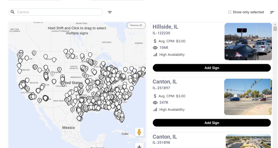 Billboard advertising in Canton Il, Illinois - Choose your favorite location