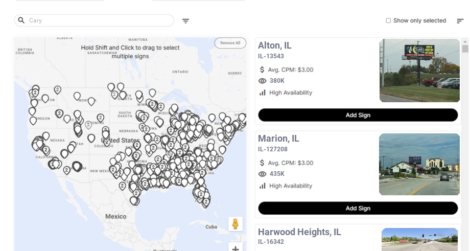 Billboard advertising in Cary Il, Illinois - Choose your favorite location