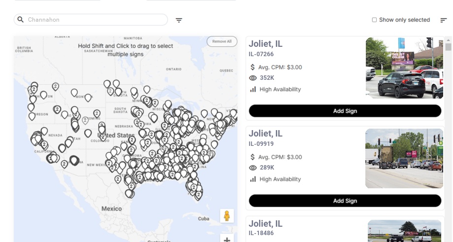 Billboard advertising in Channahon Il, Illinois - Choose your favorite location