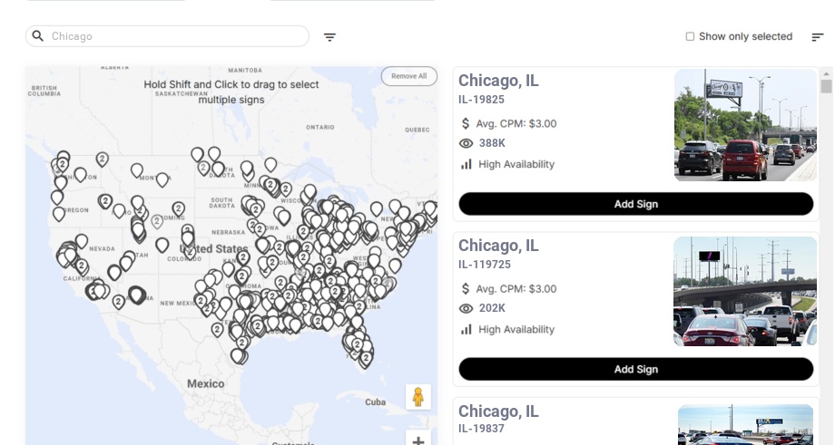 Billboard advertising in Chicago Il, Illinois - Choose your favorite location