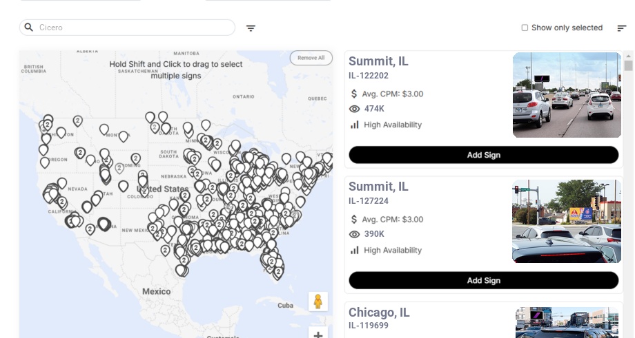 Billboard advertising in Cicero Il, Illinois - Choose your favorite location