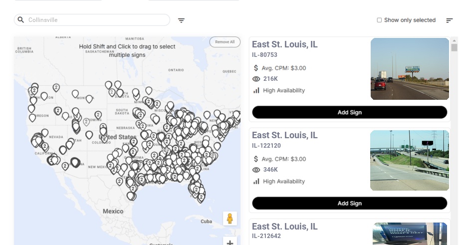 Billboard advertising in Collinsville Il, Illinois - Choose your favorite location