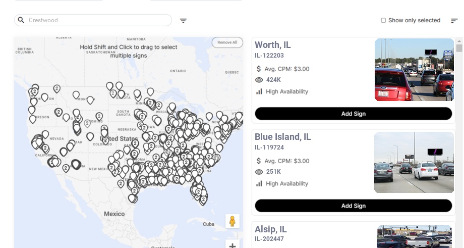 Billboard advertising in Crestwood Il, Illinois - Choose your favorite location
