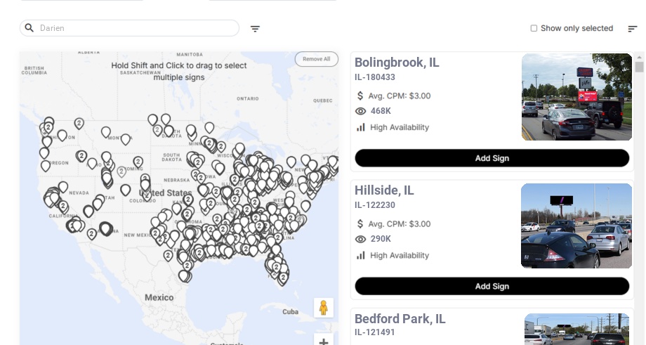 Billboard advertising in Darien Il, Illinois - Choose your favorite location