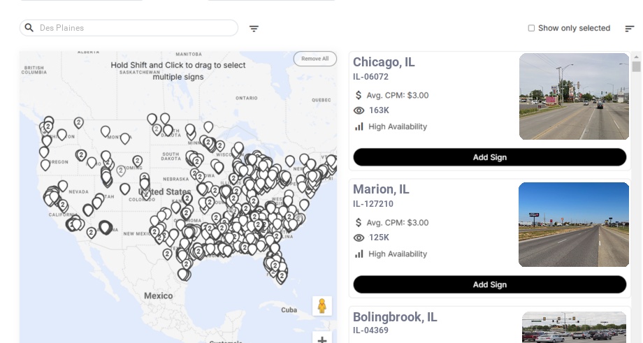 Billboard advertising in Des Plaines Il, Illinois - Choose your favorite location