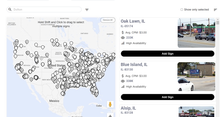 Billboard advertising in Dolton Il, Illinois - Choose your favorite location