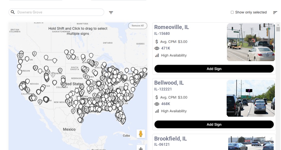 Billboard advertising in Downers Grove, Illinois - Choose your favorite location