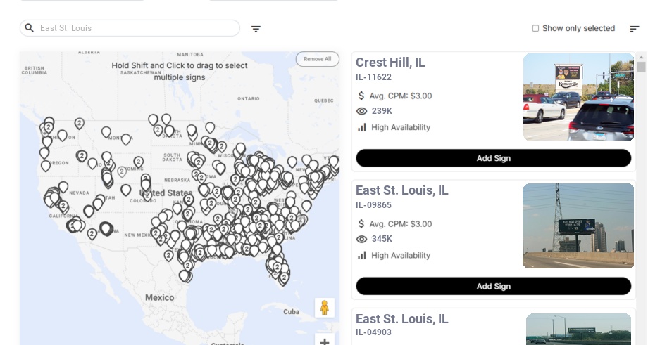 Billboard advertising in East St Louis Il, Illinois - Choose your favorite location
