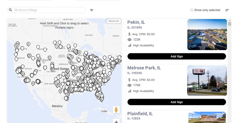 Billboard advertising in Elk Grove Village Il, Illinois - Choose your favorite location