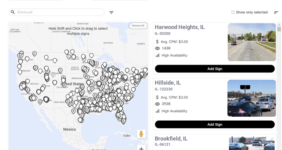 Billboard advertising in Elmhurst Il, Illinois - Choose your favorite location