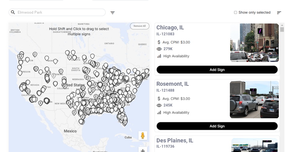 Billboard advertising in Elmwood Park Il, Illinois - Choose your favorite location
