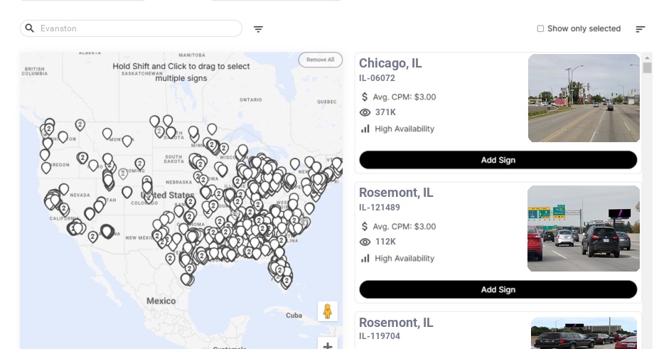 Billboard advertising in Evanston Il, Illinois - Choose your favorite location