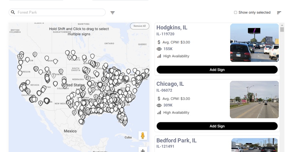 Billboard advertising in Forest Park Il, Illinois - Choose your favorite location