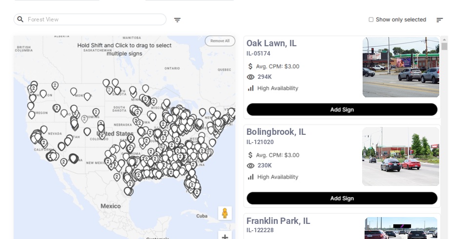 Billboard advertising in Forest View, Illinois - Choose your favorite location