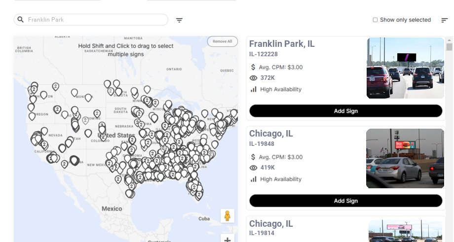 Billboard advertising in Franklin Park, Illinois - Choose your favorite location