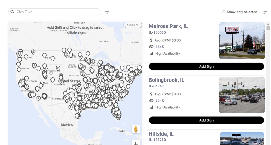 Billboard advertising in Glen Ellyn Il, Illinois - Choose your favorite location
