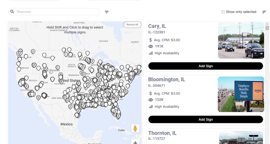 Billboard advertising in Glenview Il, Illinois - Choose your favorite location