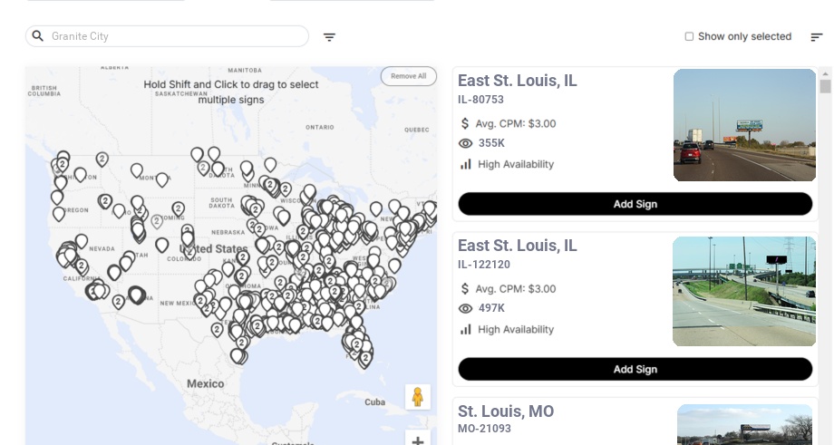 Billboard advertising in Granite City Il, Illinois - Choose your favorite location