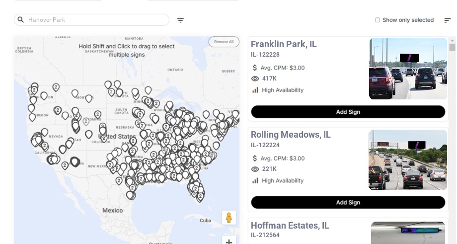 Billboard advertising in Hanover Park Il, Illinois - Choose your favorite location