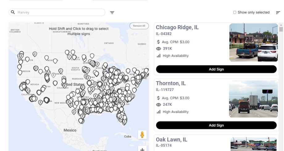 Billboard advertising in Harvey Il, Illinois - Choose your favorite location