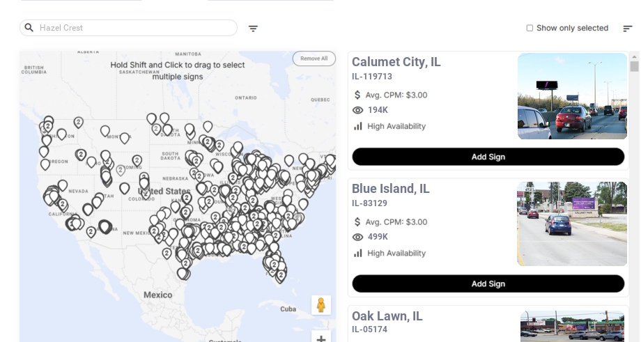 Billboard advertising in Hazel Crest Il, Illinois - Choose your favorite location