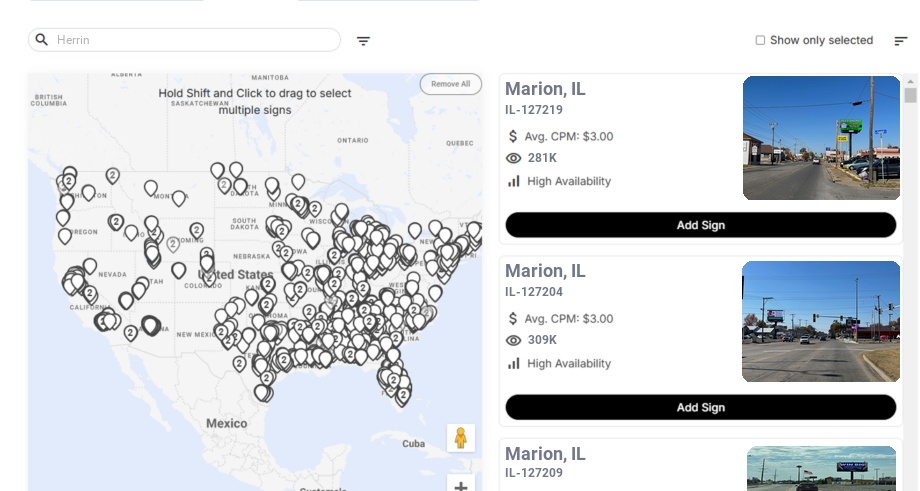 Billboard advertising in Herrin Il, Illinois - Choose your favorite location