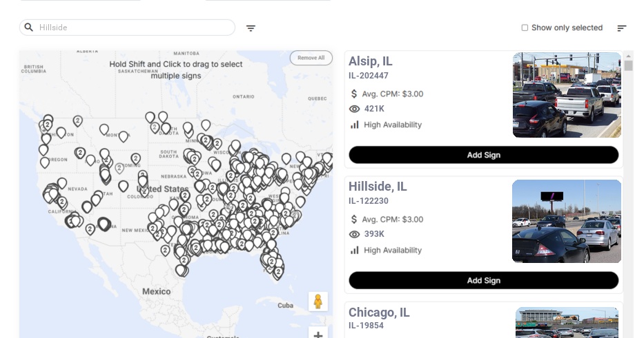 Billboard advertising in Hillside Il, Illinois - Choose your favorite location