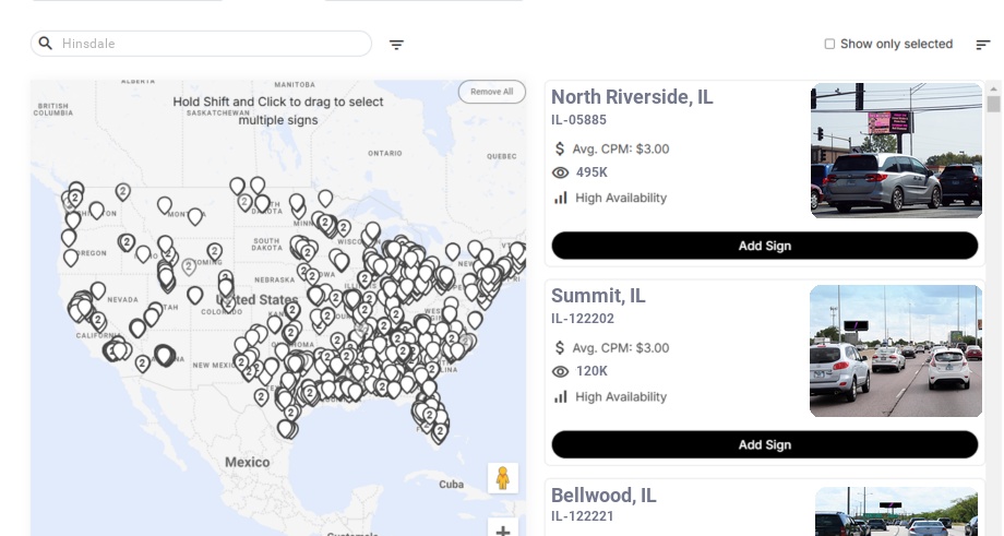 Billboard advertising in Hinsdale Il, Illinois - Choose your favorite location