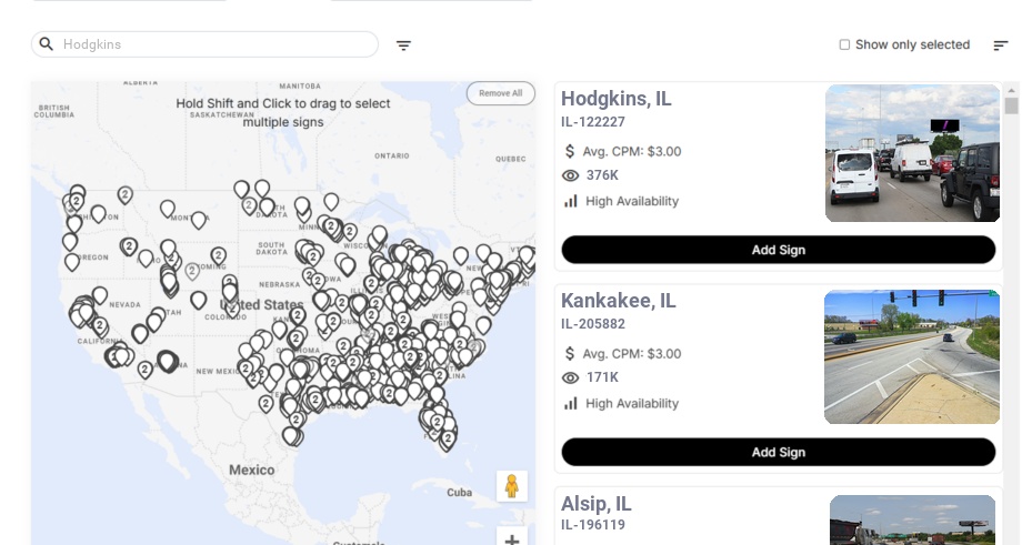 Billboard advertising in Hodgkins Il, Illinois - Choose your favorite location