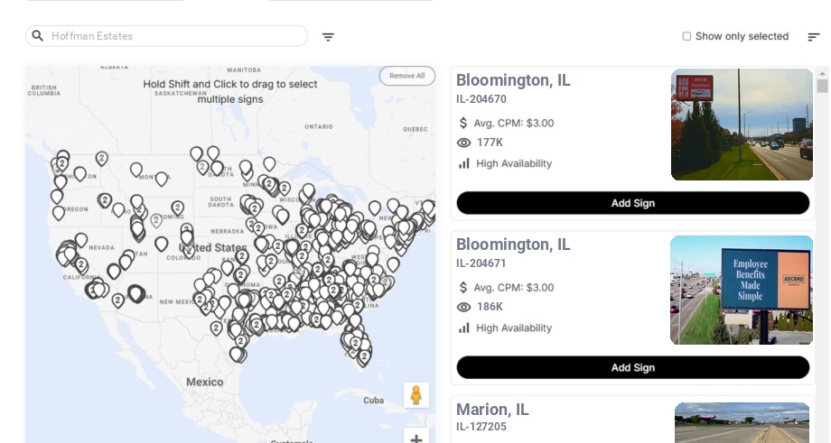 Billboard advertising in Hoffman Estates Il, Illinois - Choose your favorite location