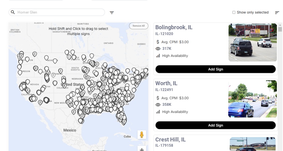 Billboard advertising in Homer Glen Il, Illinois - Choose your favorite location