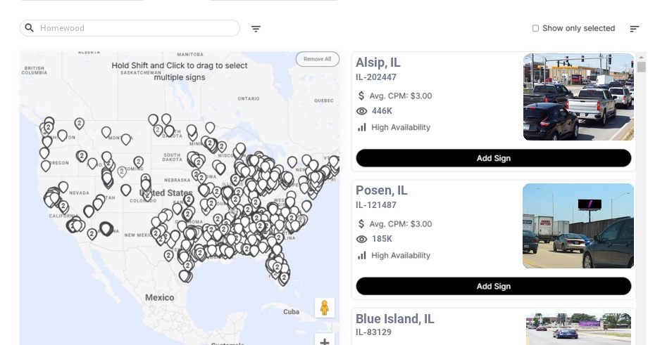 Billboard advertising in Homewood Il, Illinois - Choose your favorite location