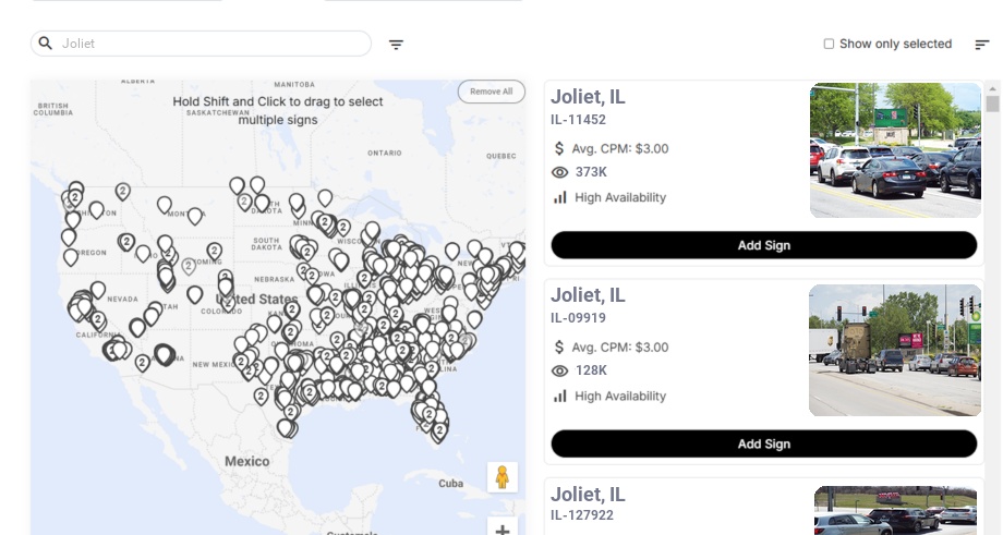 Billboard advertising in Joliet Il, Illinois - Choose your favorite location