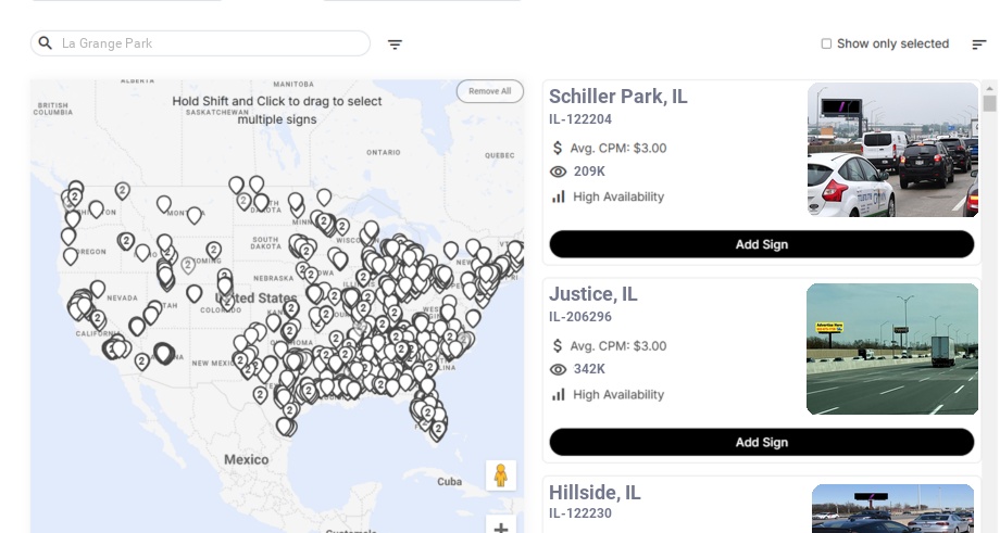 Billboard advertising in La Grange Park Il, Illinois - Choose your favorite location