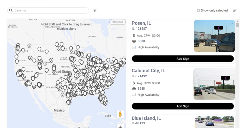 Billboard advertising in Lansing Il, Illinois - Choose your favorite location