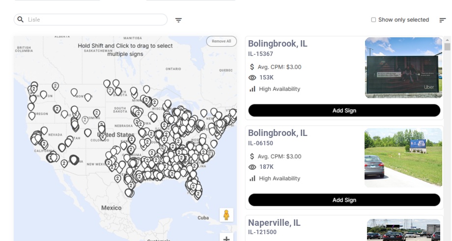 Billboard advertising in Lisle Il, Illinois - Choose your favorite location