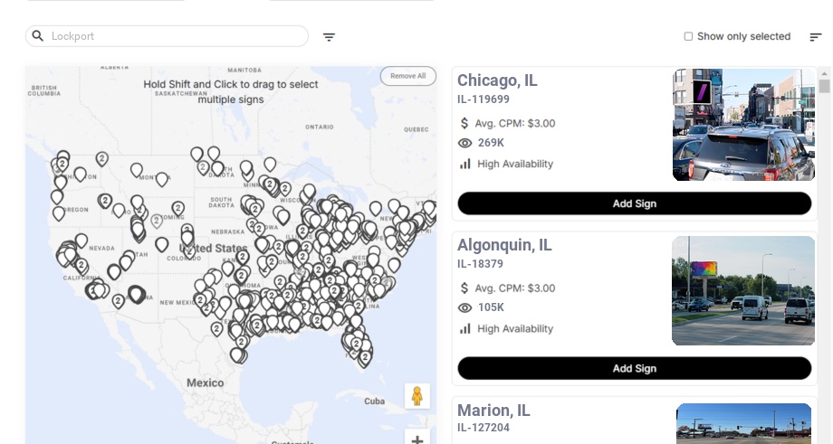 Billboard advertising in Lockport Il, Illinois - Choose your favorite location