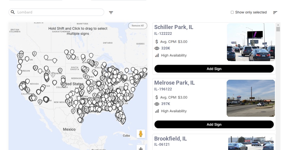 Billboard advertising in Lombard Il, Illinois - Choose your favorite location