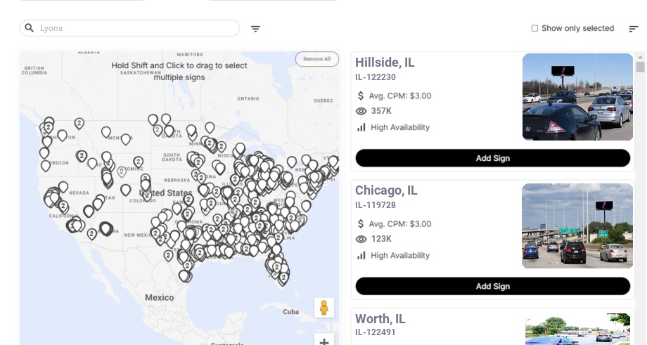Billboard advertising in Lyons Il, Illinois - Choose your favorite location
