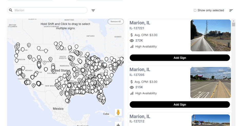 Billboard advertising in Marion Il, Illinois - Choose your favorite location