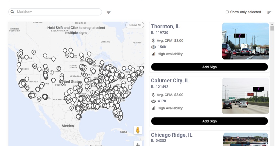Billboard advertising in Markham Il, Illinois - Choose your favorite location